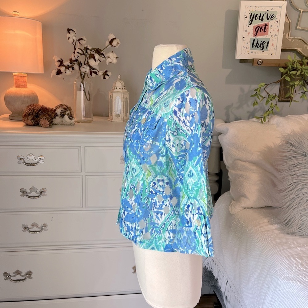 Ruby Rd Blue Floral Button Down Front Blouse Wome… - image 8